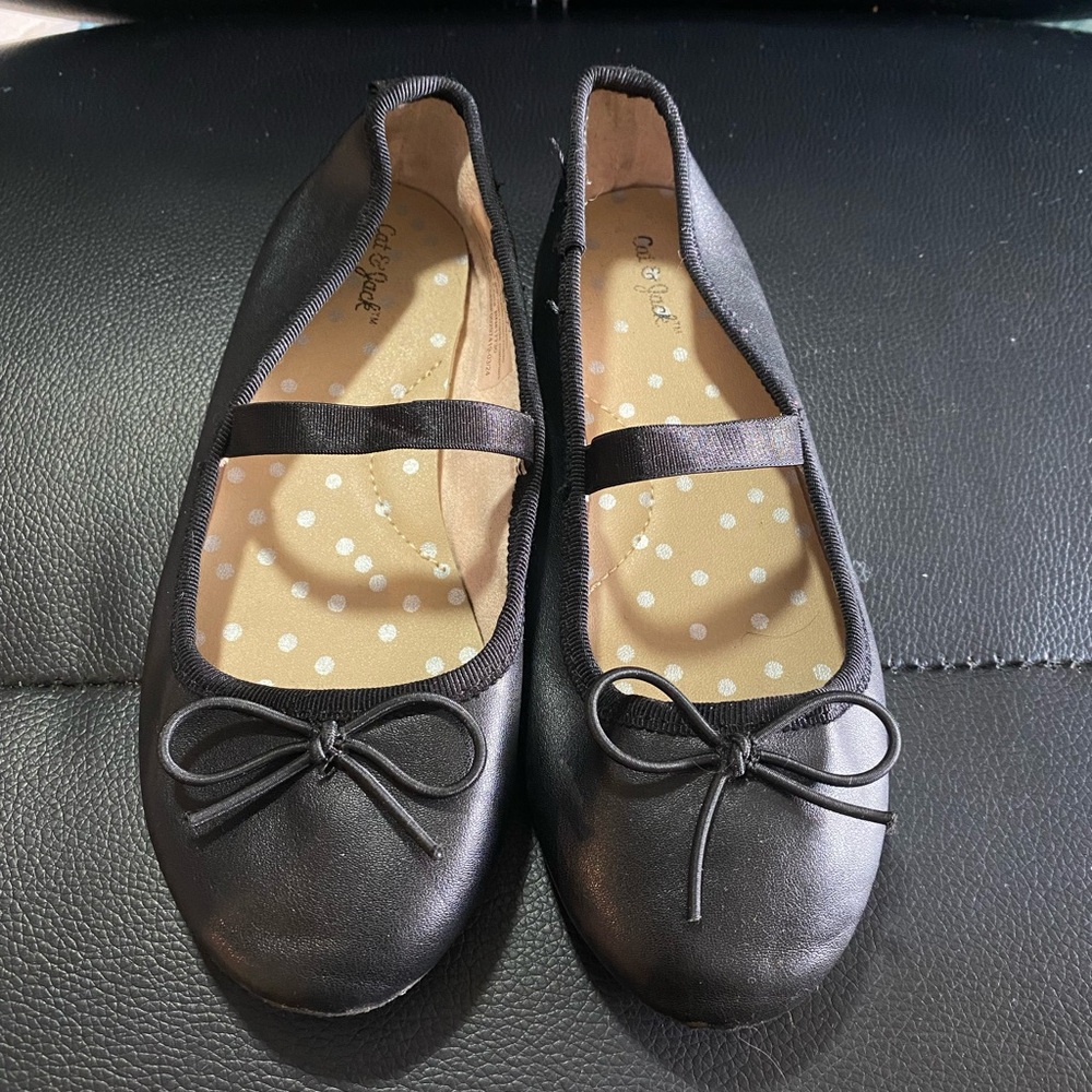 Cat & Jack Black Ballet Flats with Bow Size 12